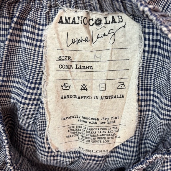 Amano by Lorena Laing Swan Skirt in Prince of Wales Check Navy White Linen - Picture 8 of 8